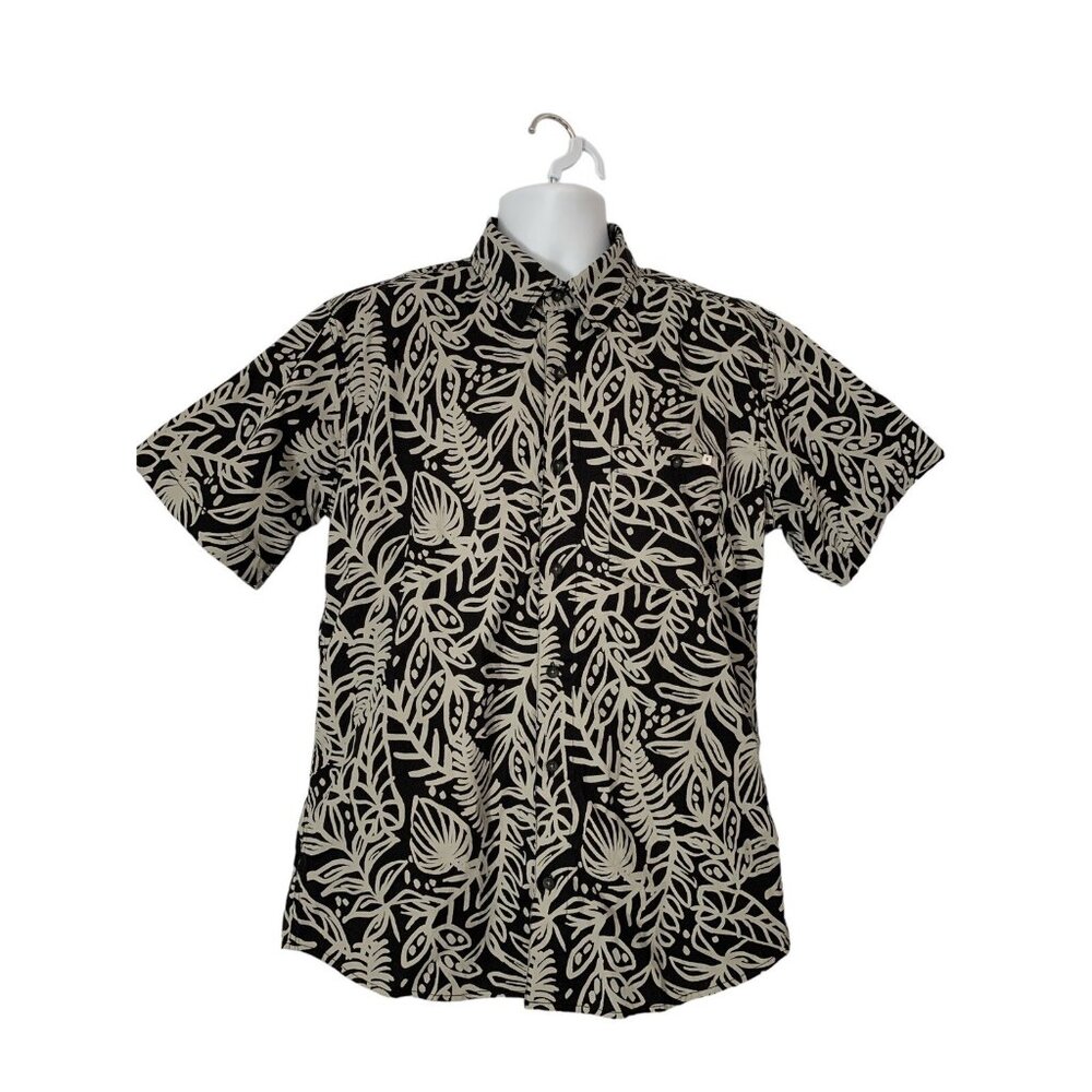 Reverse Threads  Men's Black & White Short Sleeve Hawaiian Print Shirt Large